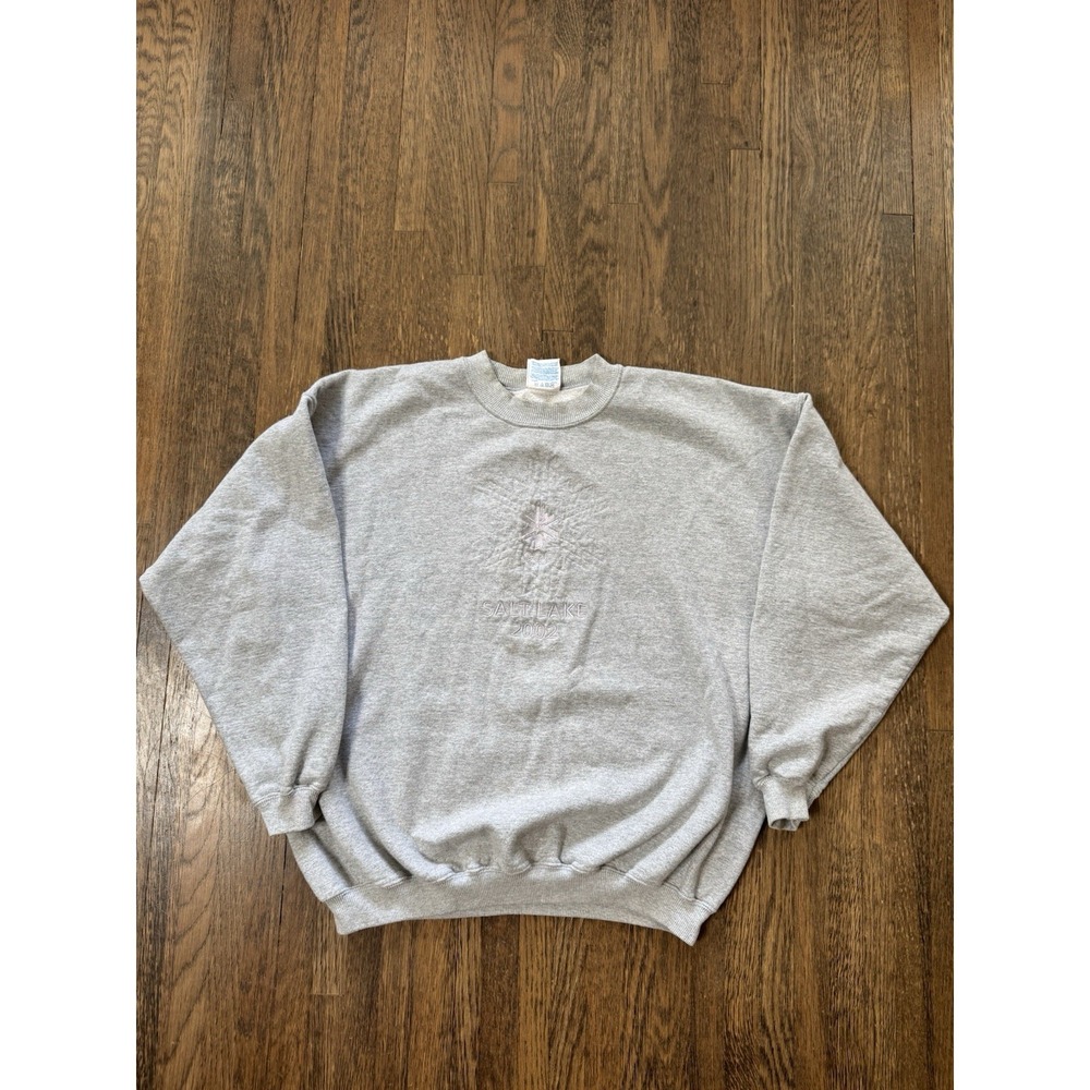 Vintage 2002 Salt Lake City Winter Olympics Crewneck Sweatshirt XL Grey Tonal